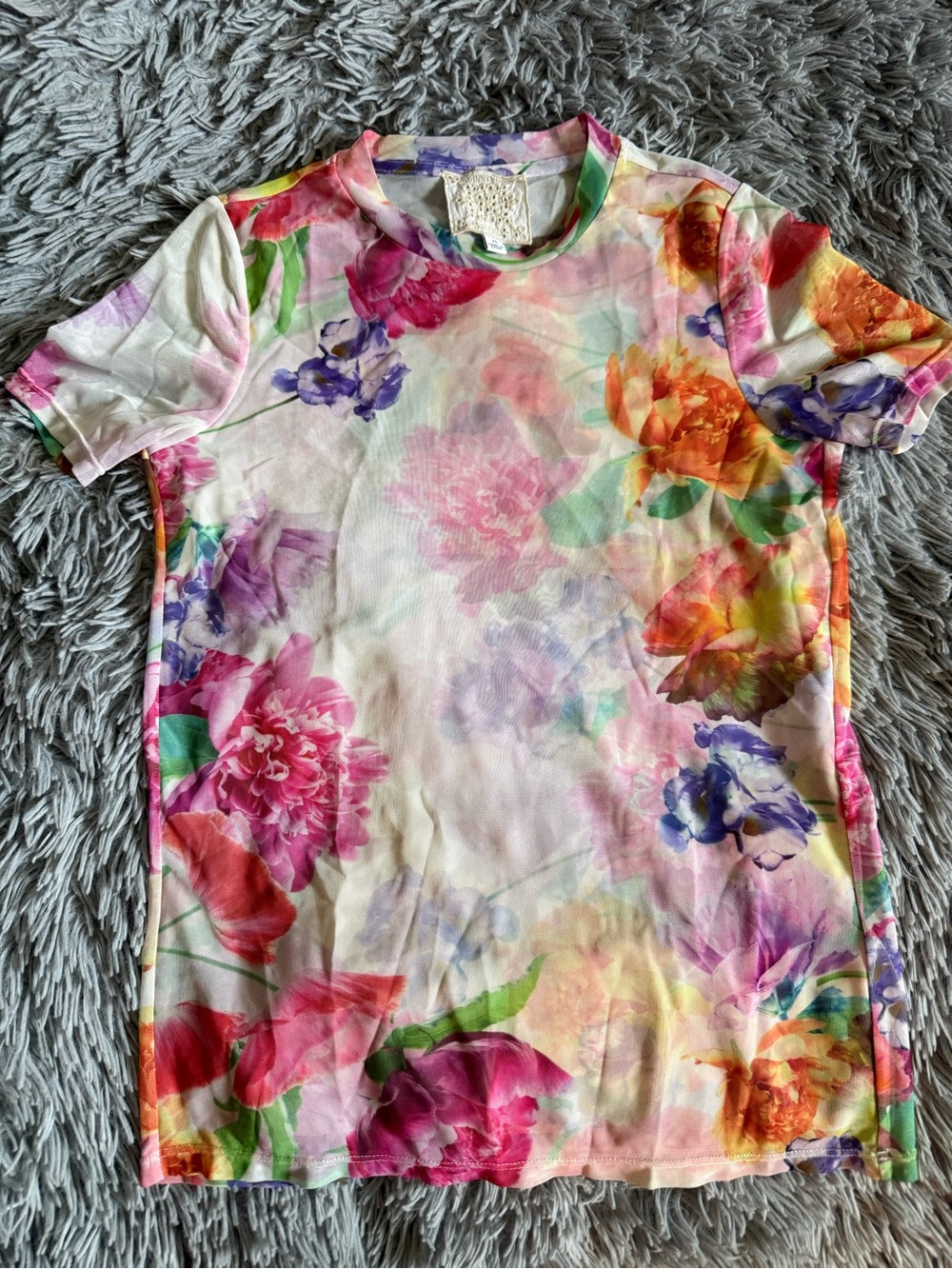 Johnny Was Multicolor Floral Short Sleeve Tee